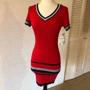 Short red knit dress